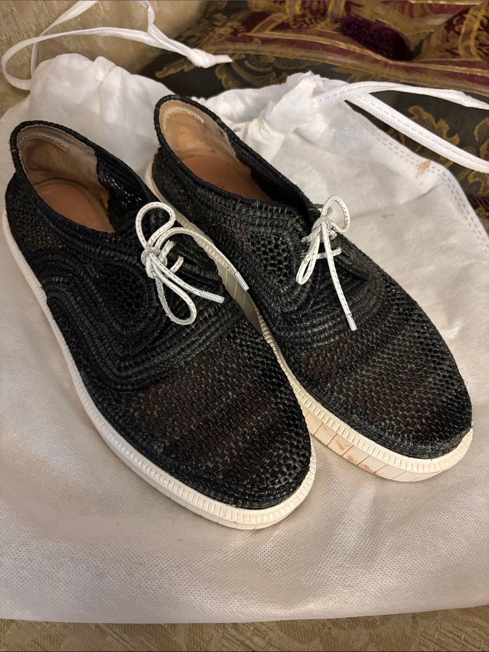 Robert Clergerie Straw Oxfords Sneakers Black size 8.5